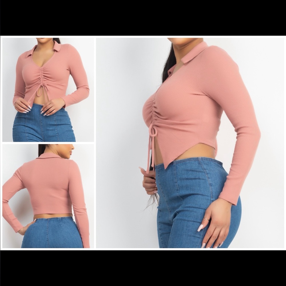 Elegant Ruched Long Sleeve Crop Top